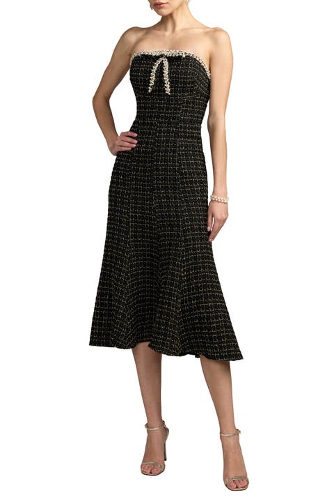 Pearl Trim Boucle Midi Dress