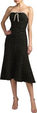 Mac Duggal Pearl Trim Boucle Midi Dress