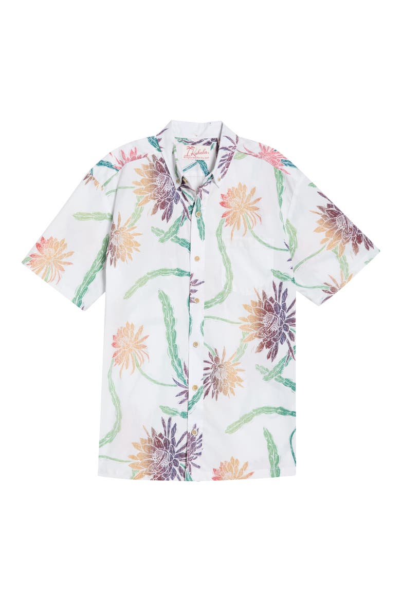 Night Shades Print Cotton Short Sleeve Button-Down Shirt, Alternate, color, OFF WHITE