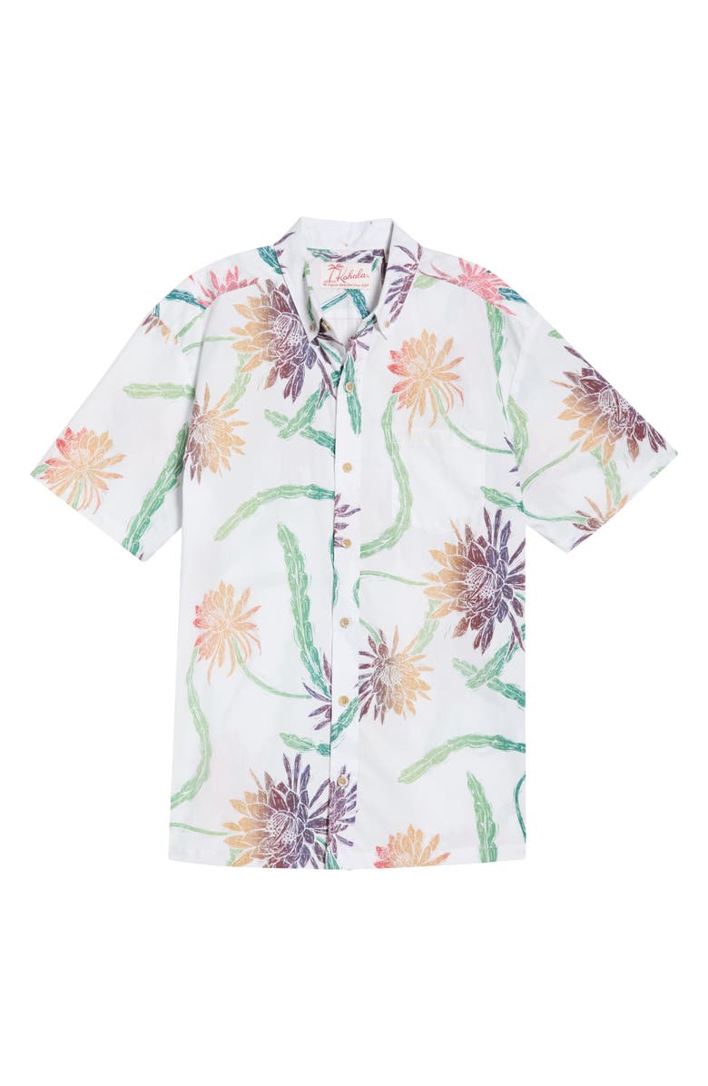 Kahala Night Shades Print Cotton Short Sleeve Button-Down Shirt, Alternate, color, Off White