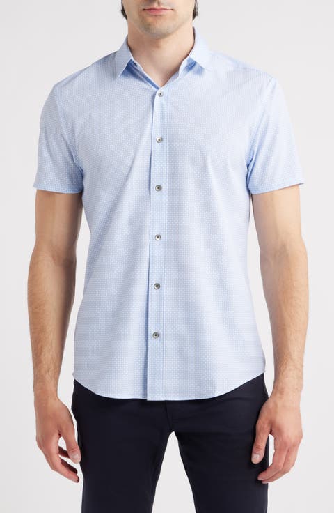 Trim Fit Abstract Floral Short Sleeve Performance Button-Up Shirt