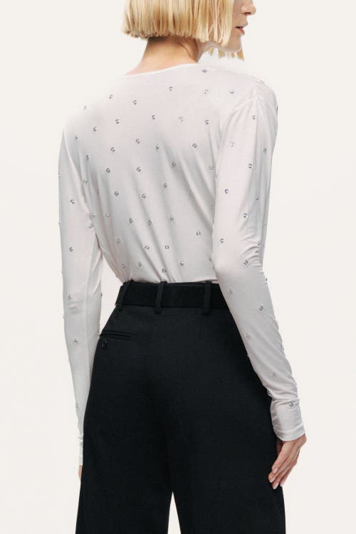 Nocturne Embellished V-neck Long-sleeve Bodysuit In White