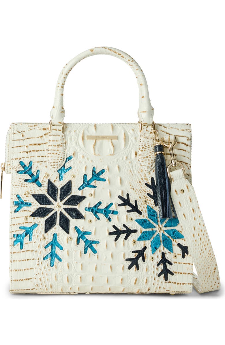 Brahmin Caroline Snowdrift Croc Embossed Leather Satchel, Main, color,