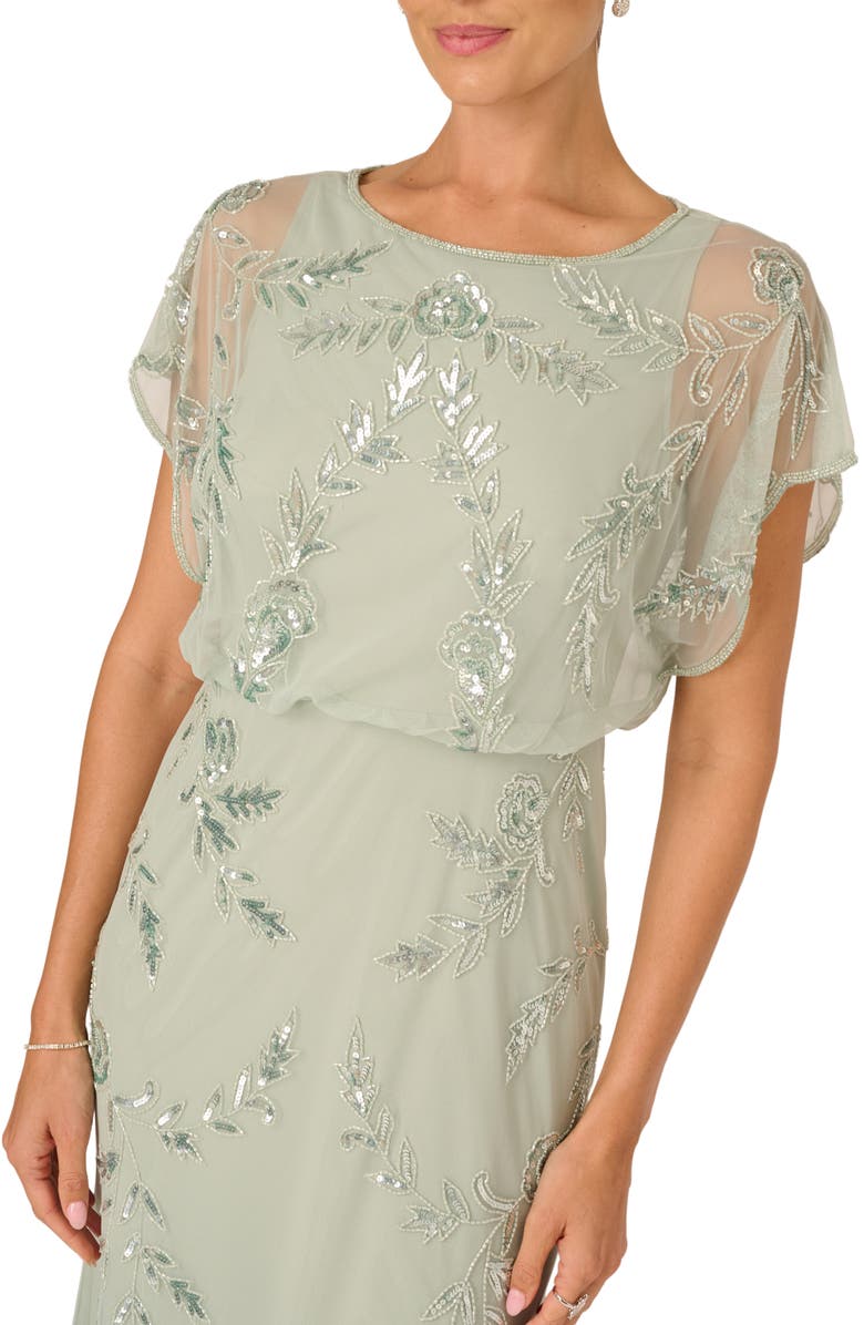 Adrianna Papell Sequin Blouson Flutter Sleeve Gown, Alternate, color, 