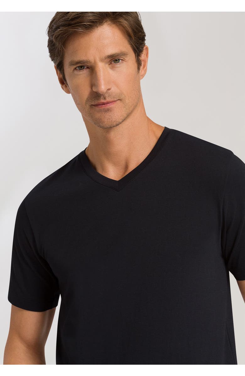 Hanro Living Cotton V-Neck T-Shirt, Alternate, color, Black
