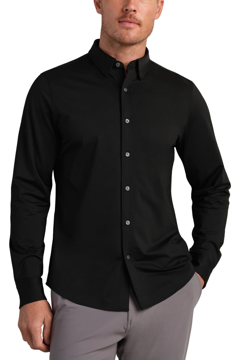 Rhone Commuter Slim Fit Button-Up Shirt, Main, color, Black Oxford