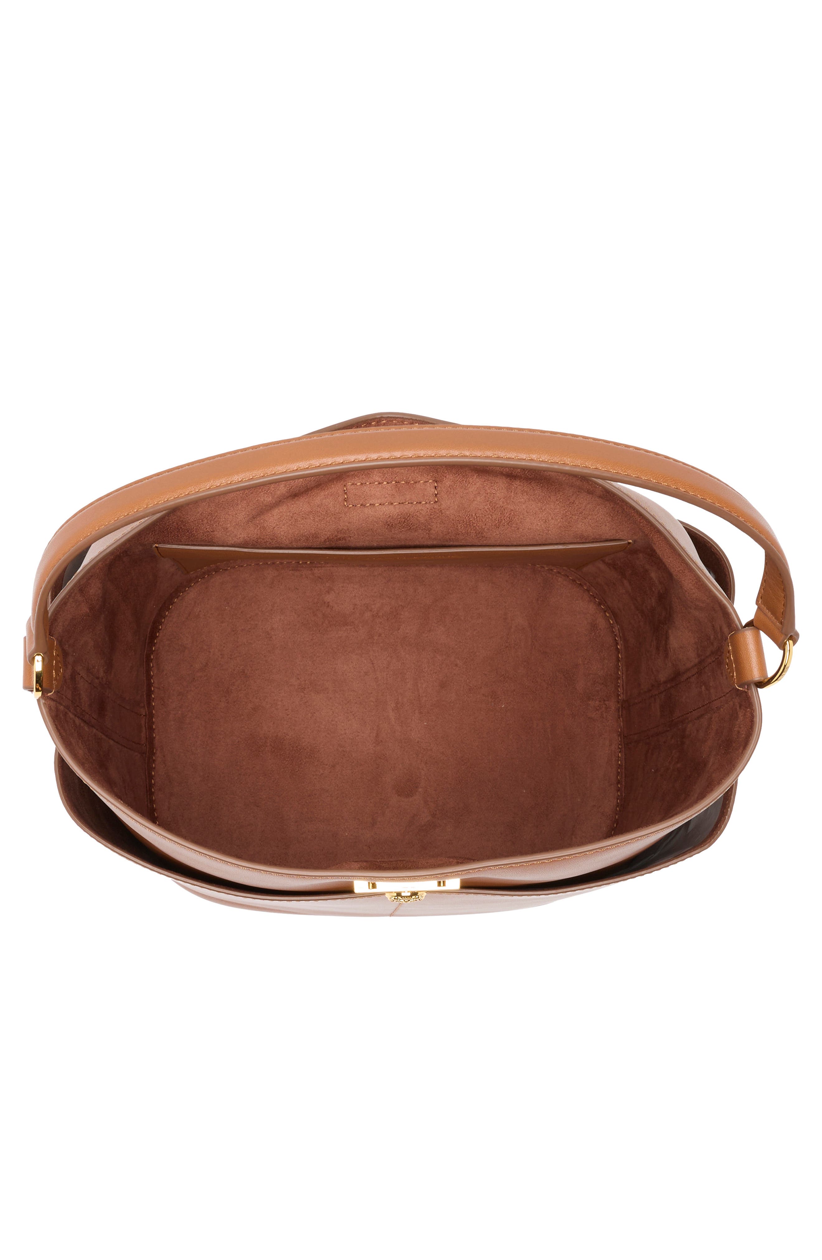 Veronica Beard The Crest Lock Leather Bucket Bag, Alternate, color, Hazelwood