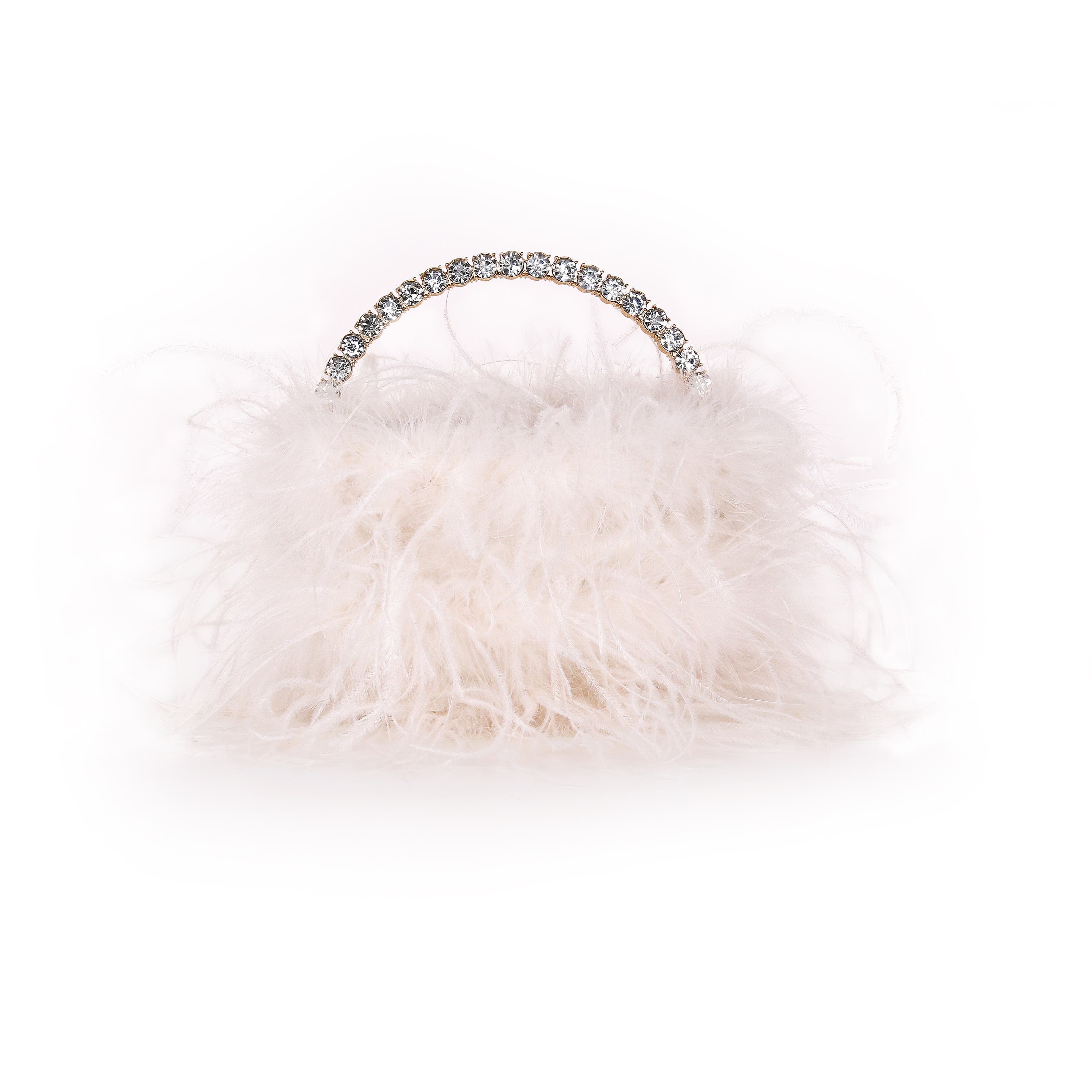 Raven Ostrich Feather Pouch Halfmoon Handle, Main, color, Ivory