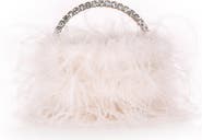 BADGLEY MISCHKA Raven Ostrich Feather Pouch Halfmoon Handle