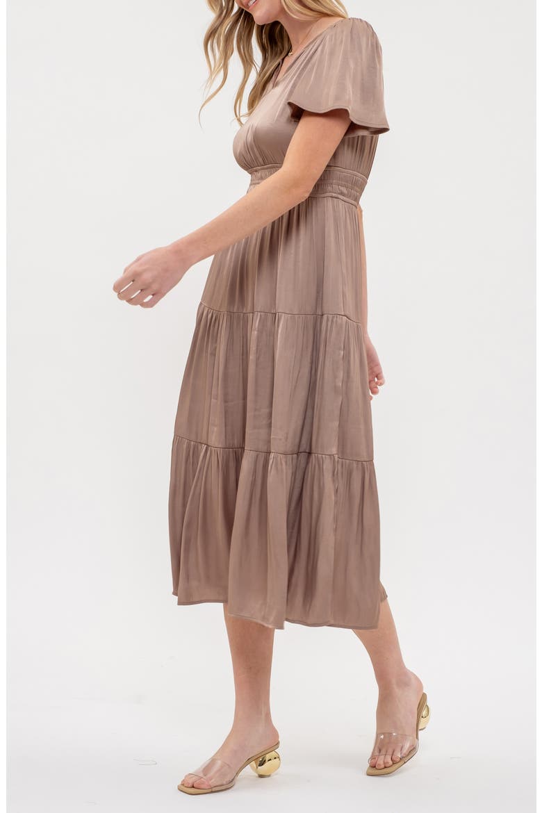 Short Sleeve Empire Waist Midi Dress, Alternate, color, MOCHA