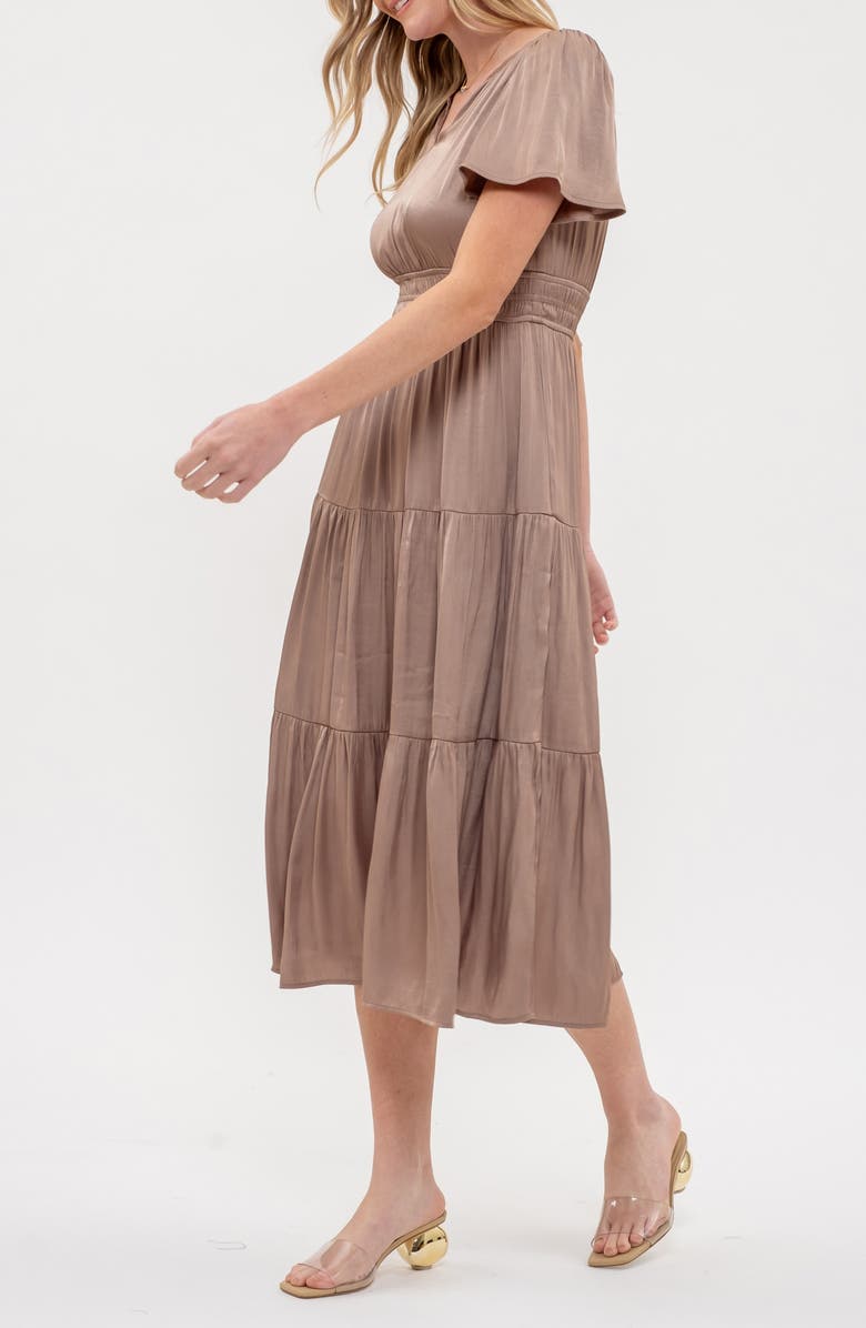 AUGUST SKY Short Sleeve Empire Waist Midi Dress, Alternate, color, Mocha