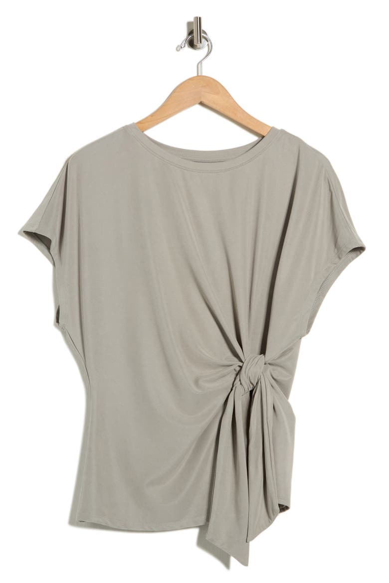 Short Sleeve Tie Detail Top, Alternate, color, GREEN CHAPARRAL