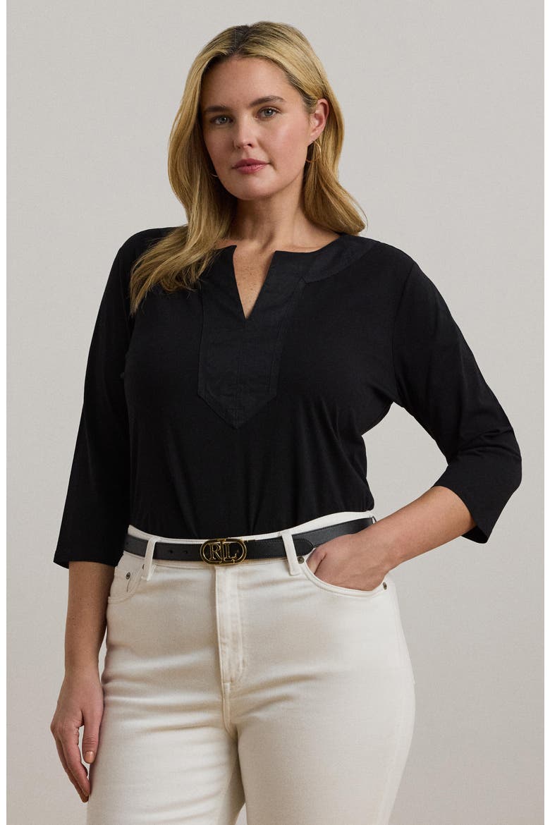 Split Neck Tunic, Alternate, color, BLACK