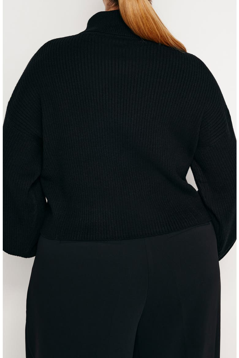 Rib Bishop Sleeve Turtleneck Sweater, Alternate, color, BLACK001