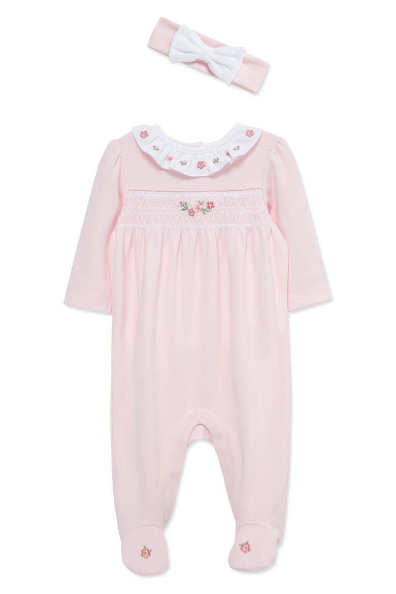 Rose Ruffle Cotton Footie & Headband Set, Main, color, PINK