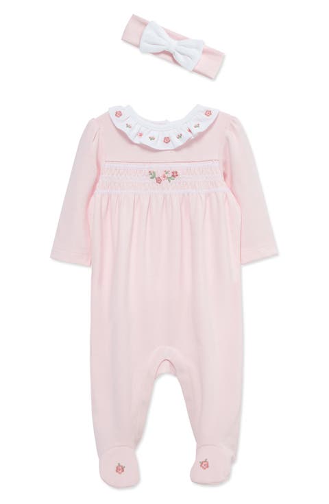 Rose Ruffle Cotton Footie & Headband Set (Baby)