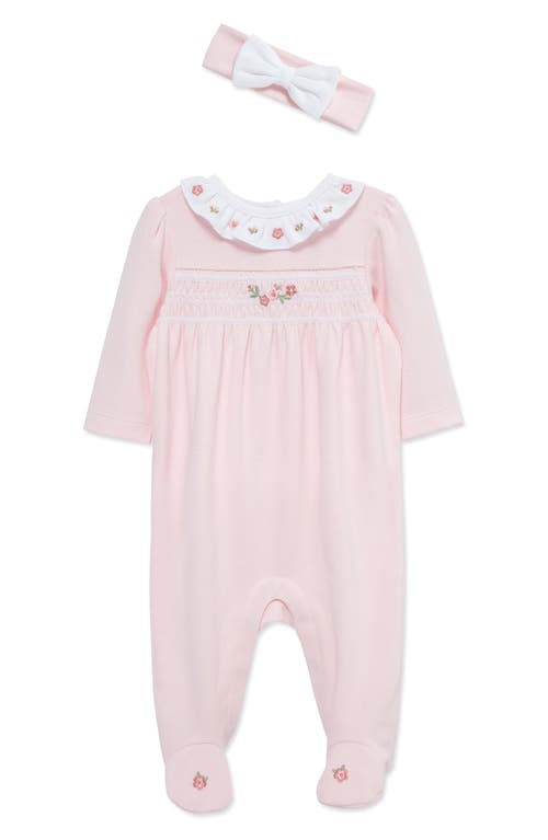 Little Me Babies'  Rose Ruffle Cotton Footie & Headband Set In Pink