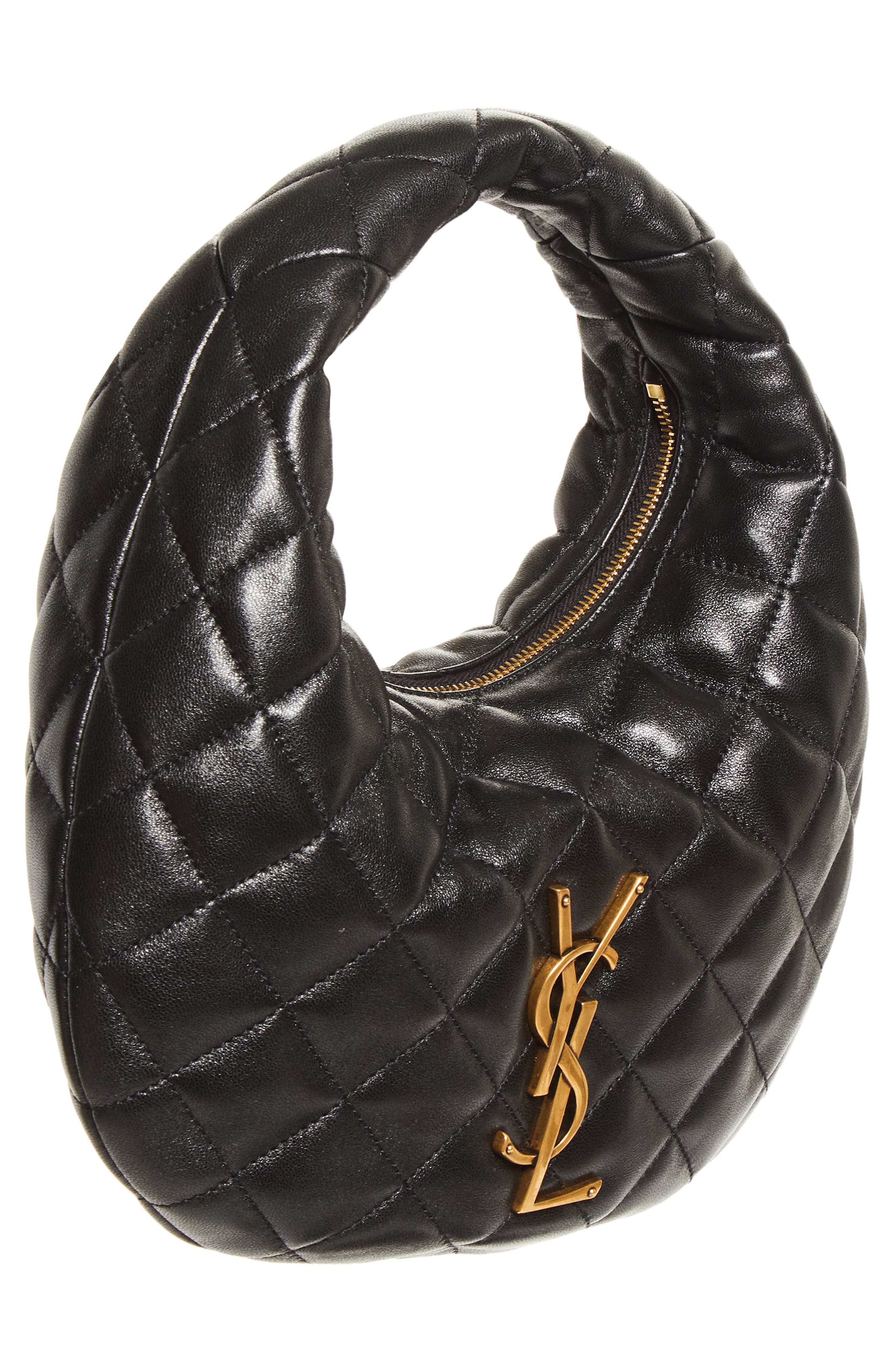 Saint Laurent Baby Icare Quilted Leather Hobo Bag, Alternate, color, Black
