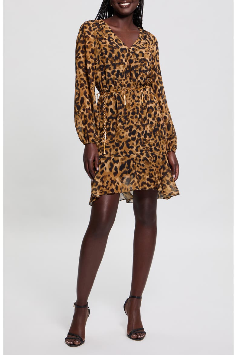 Kaleen Leopard Print Long Sleeve Minidress, Main, color, FAST AND FIERCE LEOPARD PRINT