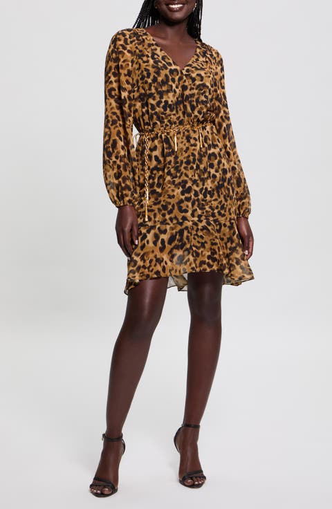 Kaleen Leopard Print Long Sleeve Minidress