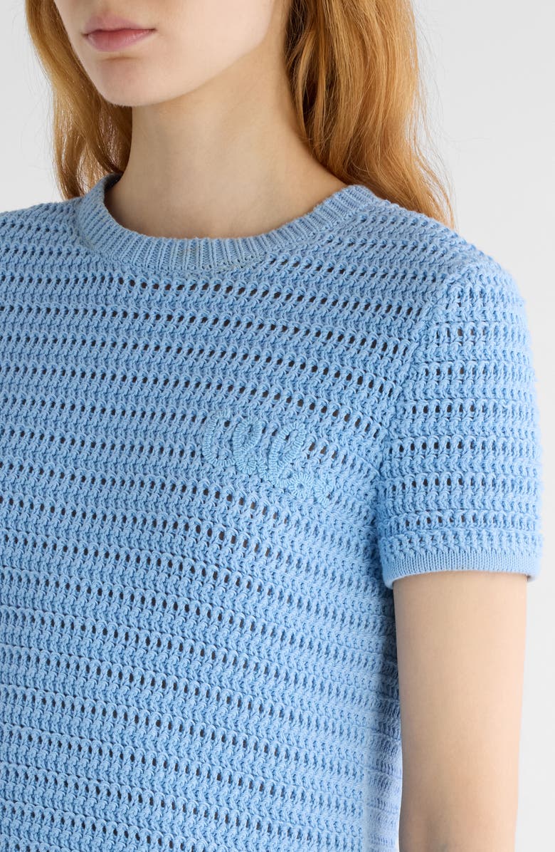 Chloé Open Knit Short Sleeve Organic Cotton Sweater, Alternate, color,