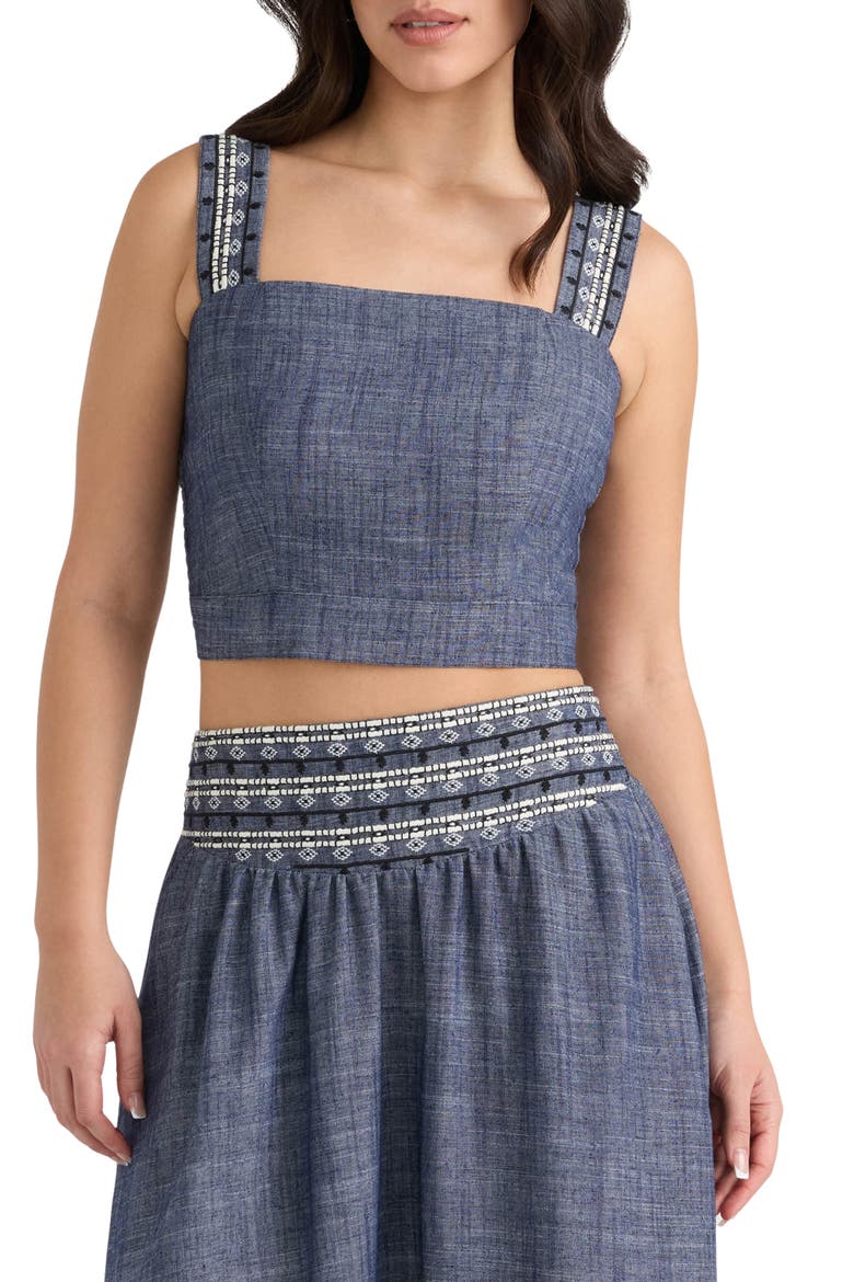 Embroidered Crop Top, Main, color, DENIM BLUE