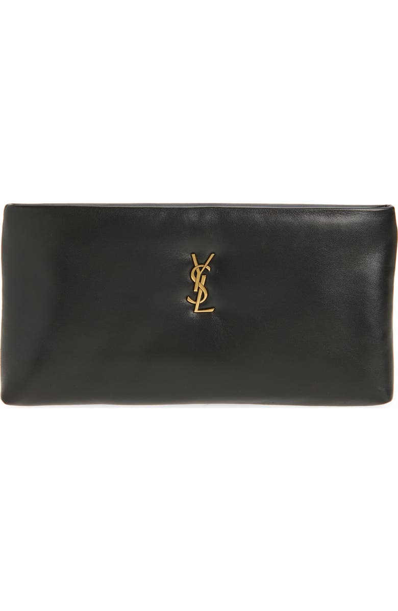 Saint Laurent Calypso Long Leather Pouch Clutch, Main, color, Noir