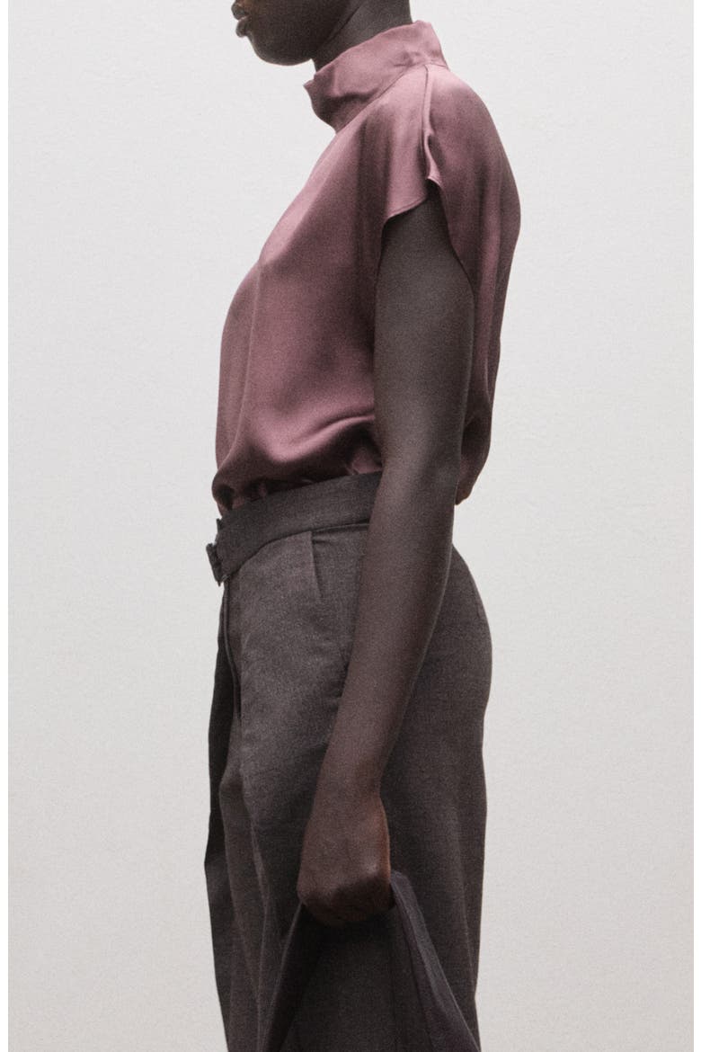 Mock Neck Silk Satin Top, Alternate, color, PURPLE