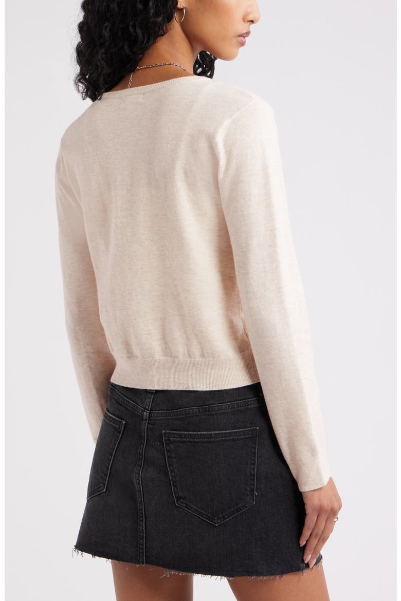 Crewneck Cotton Blend Cardigan, Alternate, color, BEIGE LIGHT OATMEAL HEATHER