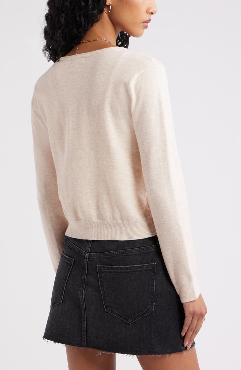 BP. Crewneck Cotton Blend Cardigan, Alternate, color, Beige Light Oatmeal Heather