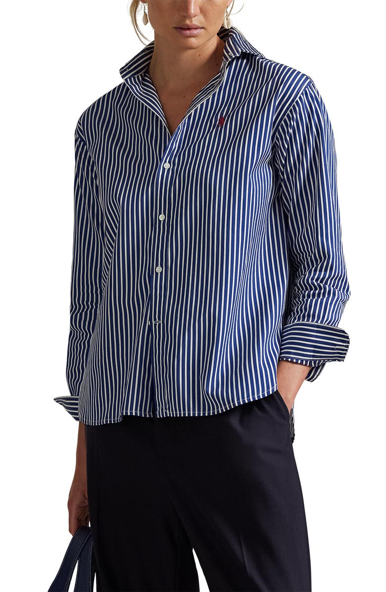 Polo Ralph Lauren Stripe Relaxed Fit Cotton Button-Up Shirt, Main, color, 1073D Royal/White