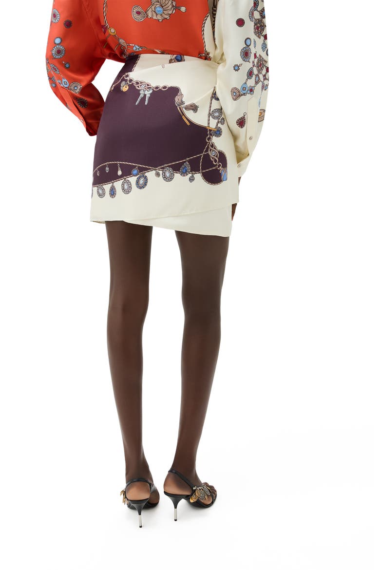 Stolen Jewels Trompe l'Oeil Print Silk Twill Skirt, Alternate, color, BURGUNDY WHITE GOLD