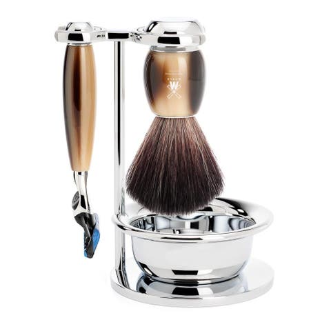 Vivo Brown Horn 4-Piece Black Fiber & Fusion Shaving Set