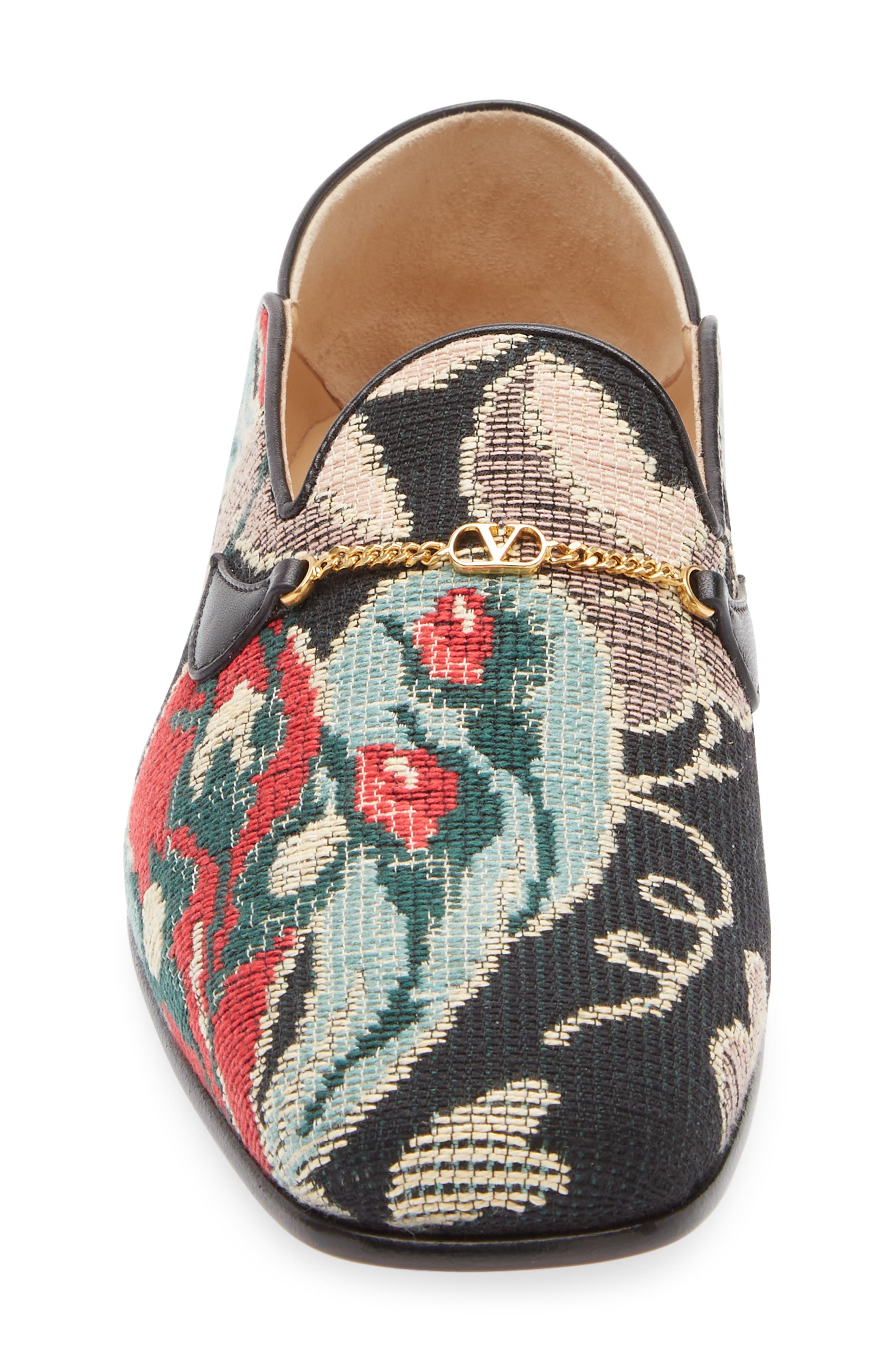 Valentino Garavani Floral Jacquard Bit Loafer, Alternate, color, Black Multi