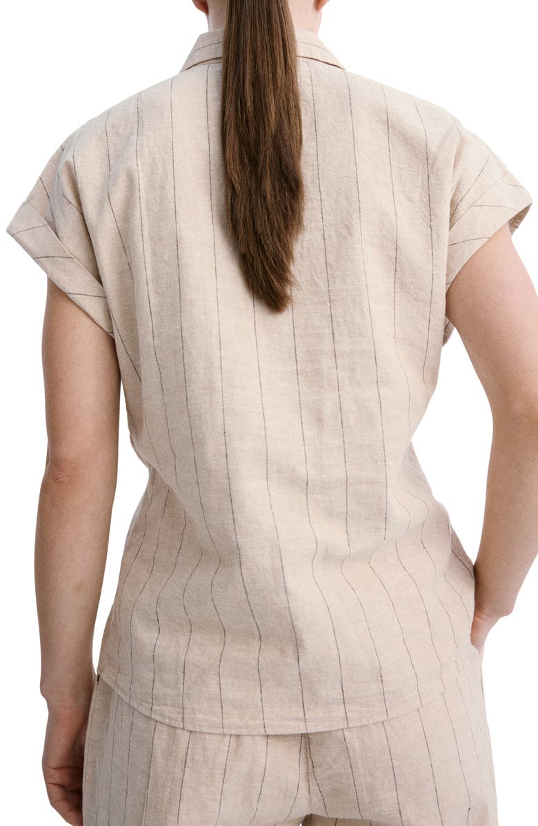 MANGO Pinstripe Tie Waist Linen & Cotton Shirt, Alternate, color,