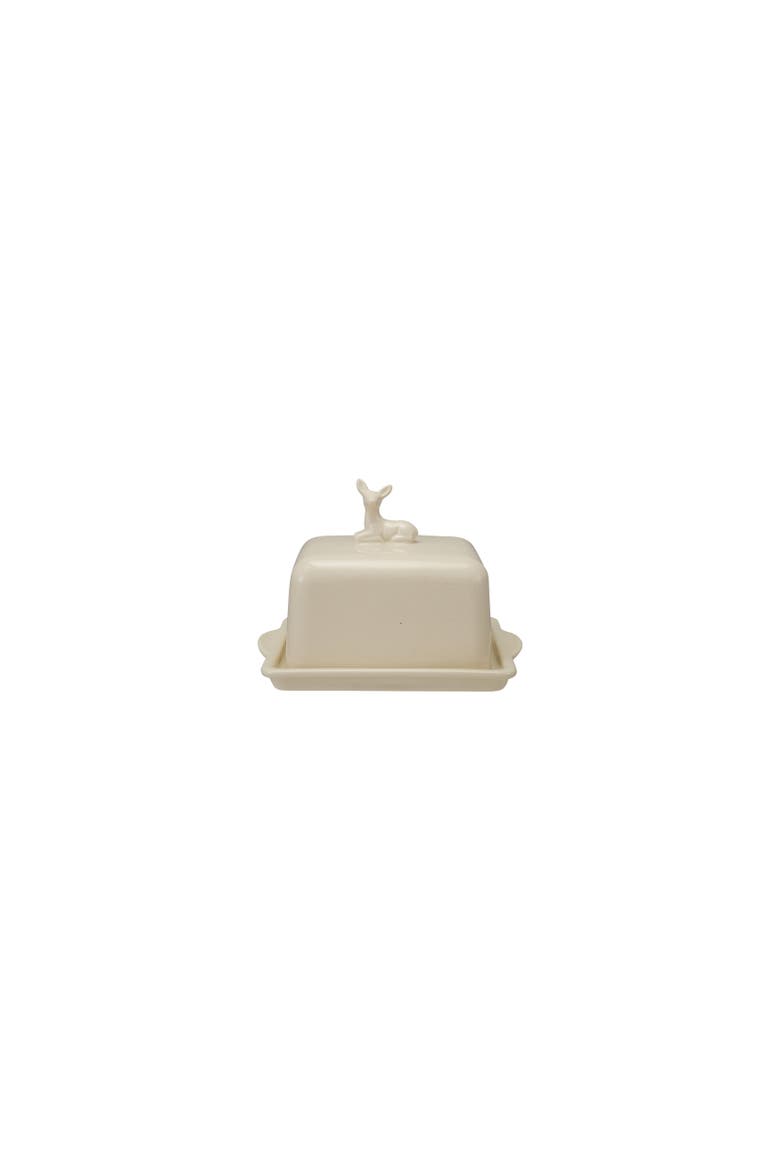 Stoneware Butter Dish with Deer Motif, Main, color, White
