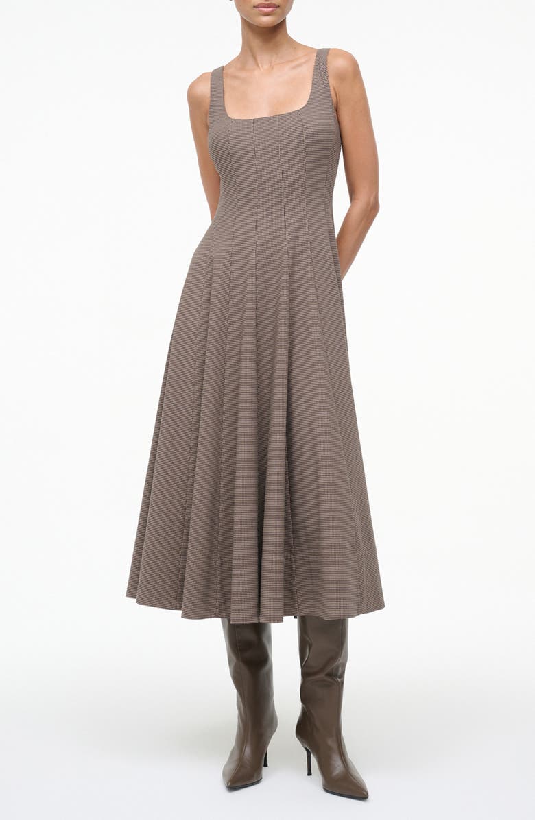 STAUD Wells Houndstooth Fit & Flare Midi Dress, Main, color, Houndstooth