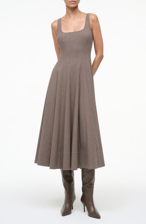 Wells Houndstooth Fit & Flare Midi Dress