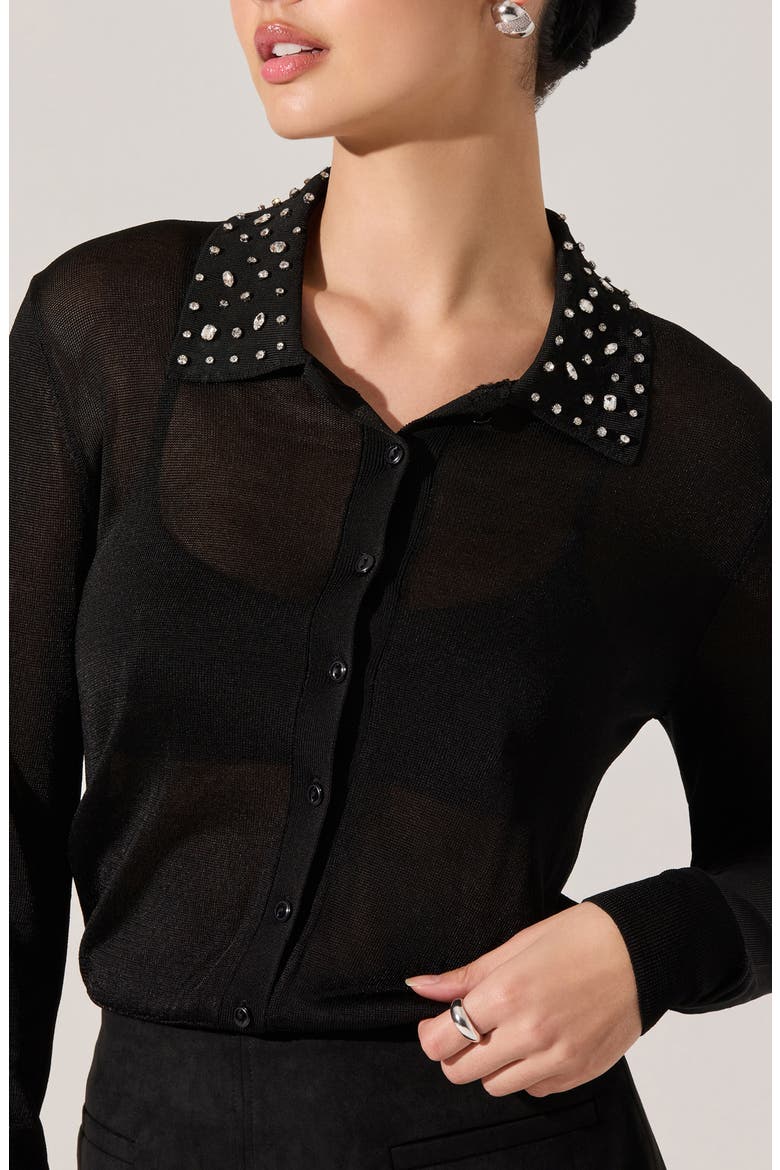 Gem Embellished Cardigan, Alternate, color, BLACK