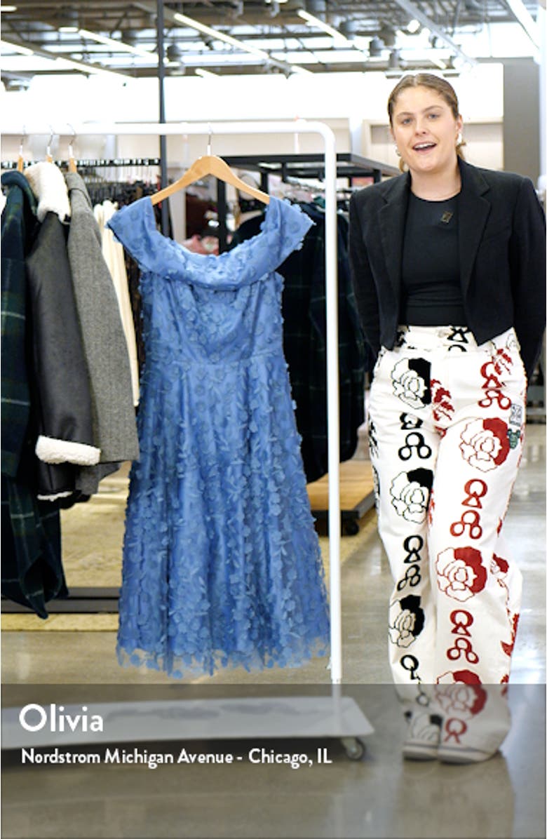 Floral Appliqué Off the Shoulder Midi Cocktail Dress, sales video thumbnail