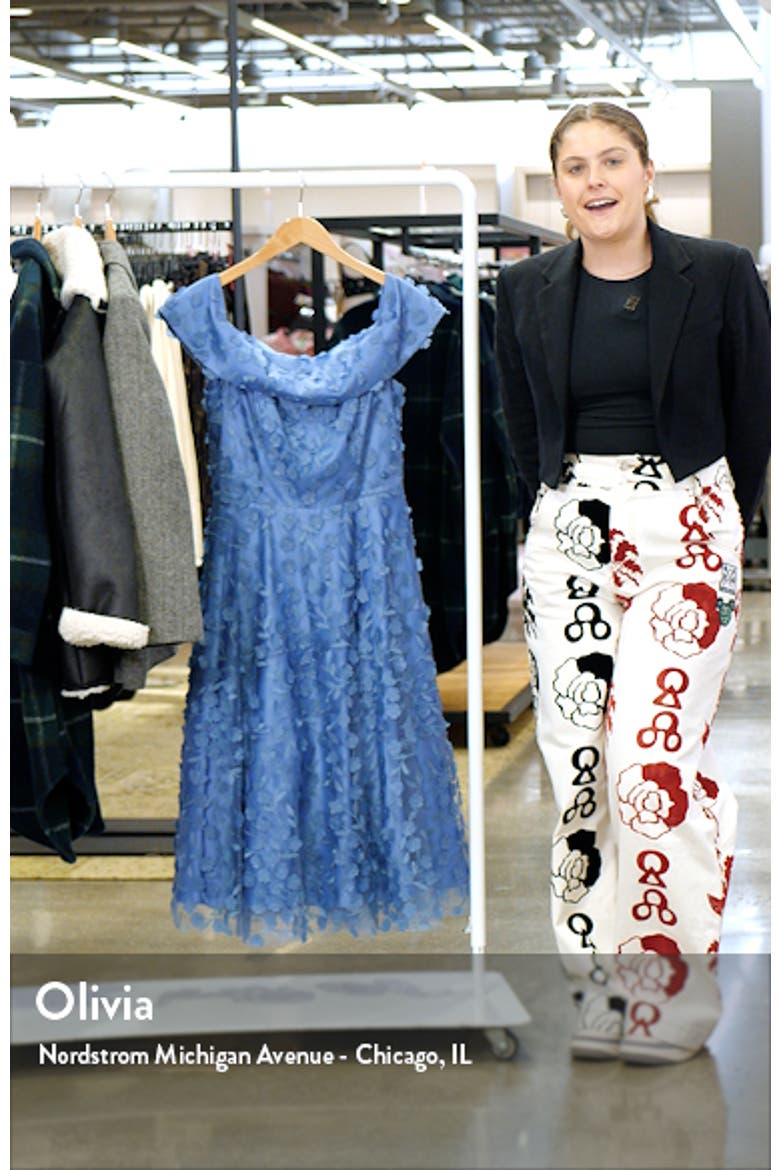 Floral Appliqué Off the Shoulder Midi Cocktail Dress video