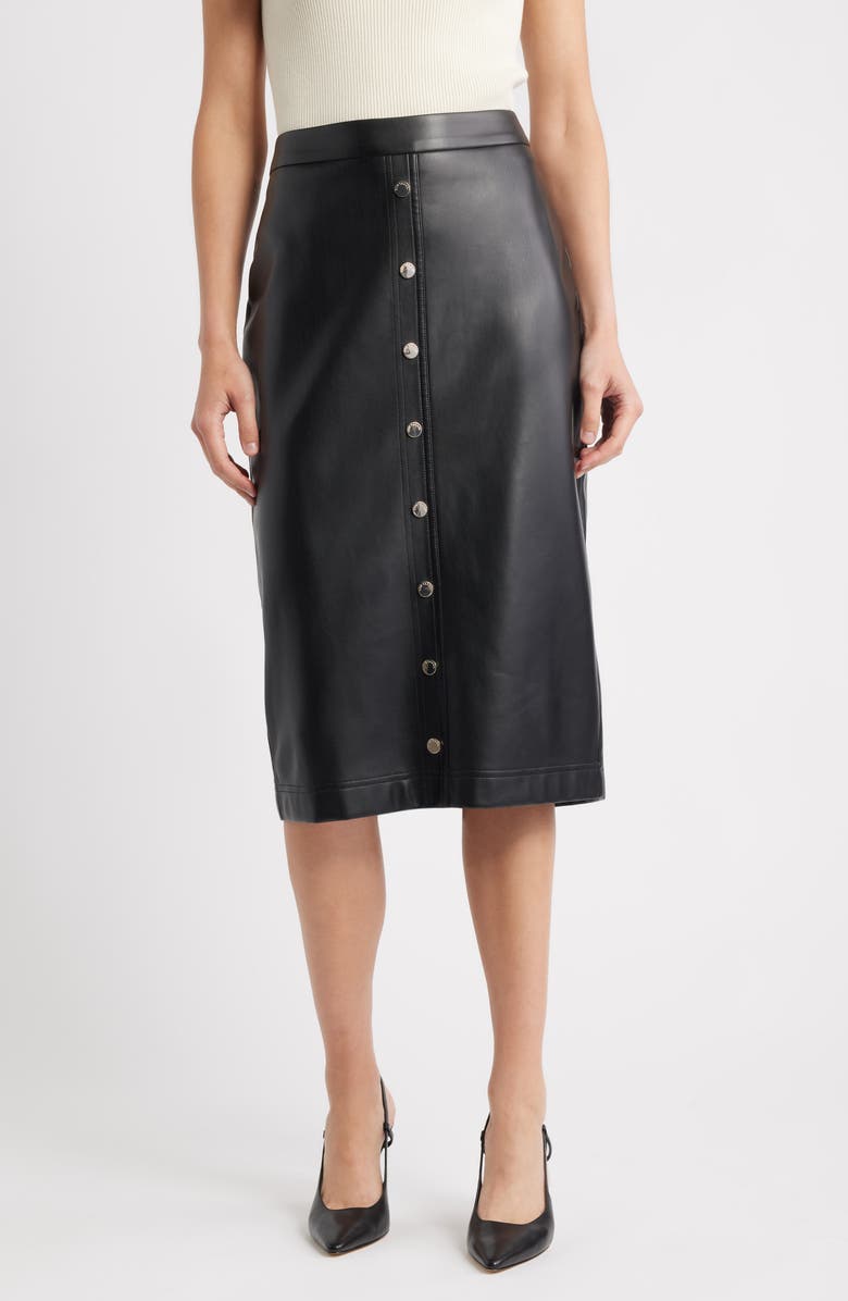 Elie Tahari The Emberly Faux Leather Midi Skirt, Main, color, Noir