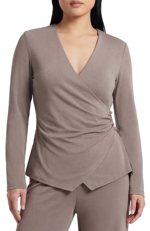 Cappuccino Long Sleeve Faux Wrap Top