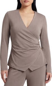 BY DESIGN Cappuccino Long Sleeve Faux Wrap Top