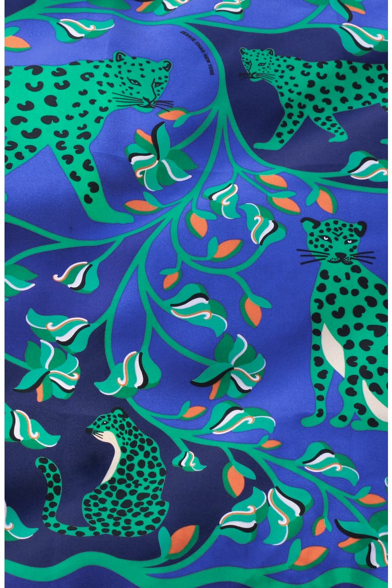 Double Sided Silk Scarf Of Leopards In The Verdant Wild, Alternate, color, Green