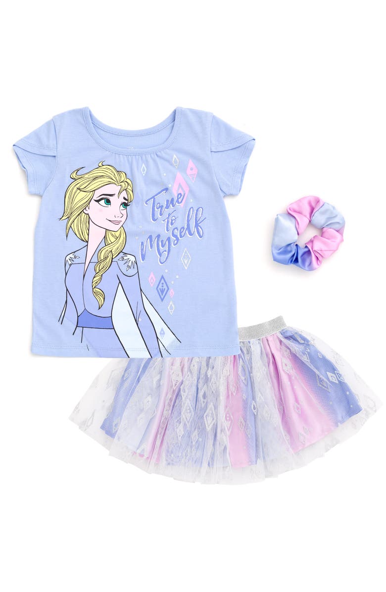 Disney Moana T-Shirt and Tutu Skirt Set with Scrunchie, Main, color, Ice Blue Elsa