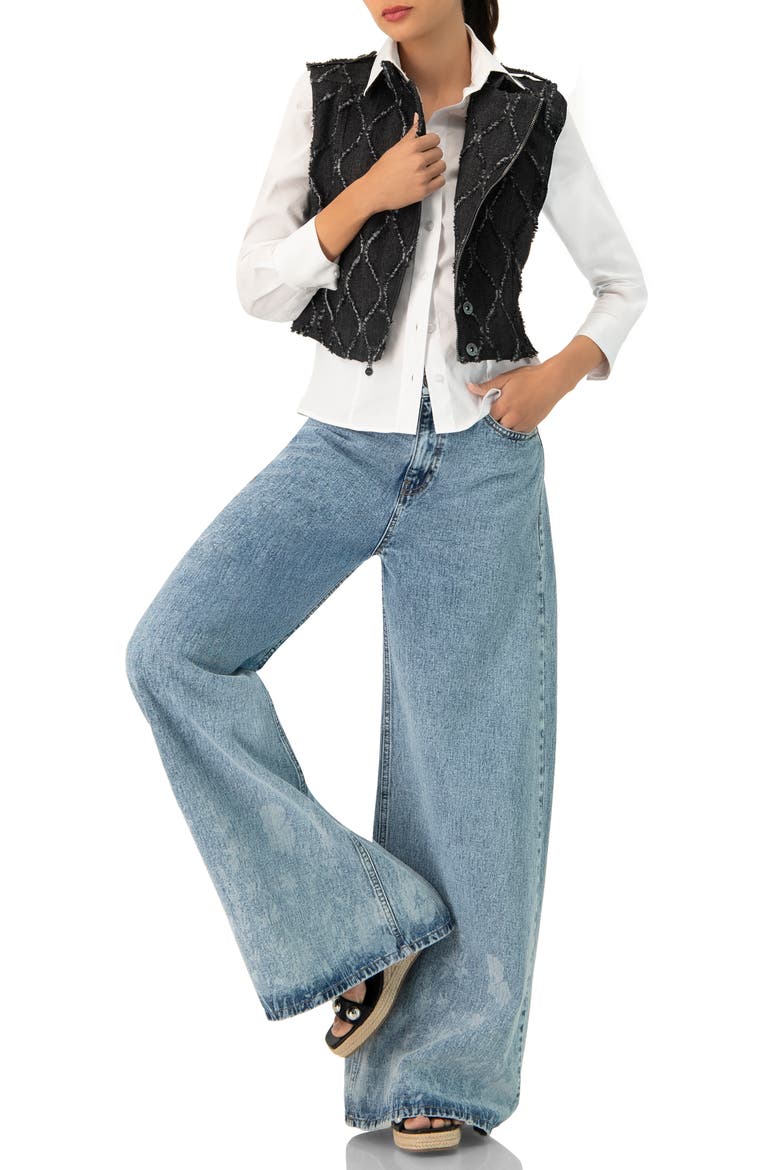 Distressed Denim Vest, Alternate, color, Black