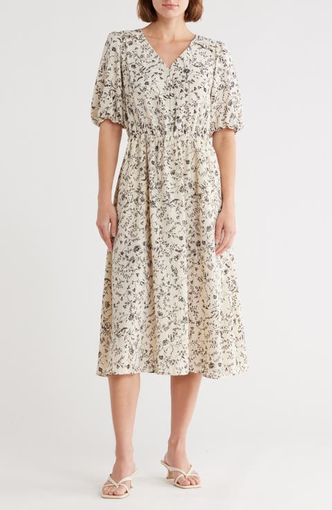 Ruffle Yoke Midi Dress