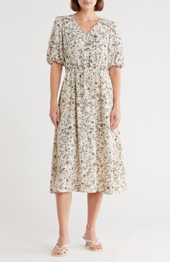 Melrose And Market Ruffle Yoke Midi Dress In Neutral