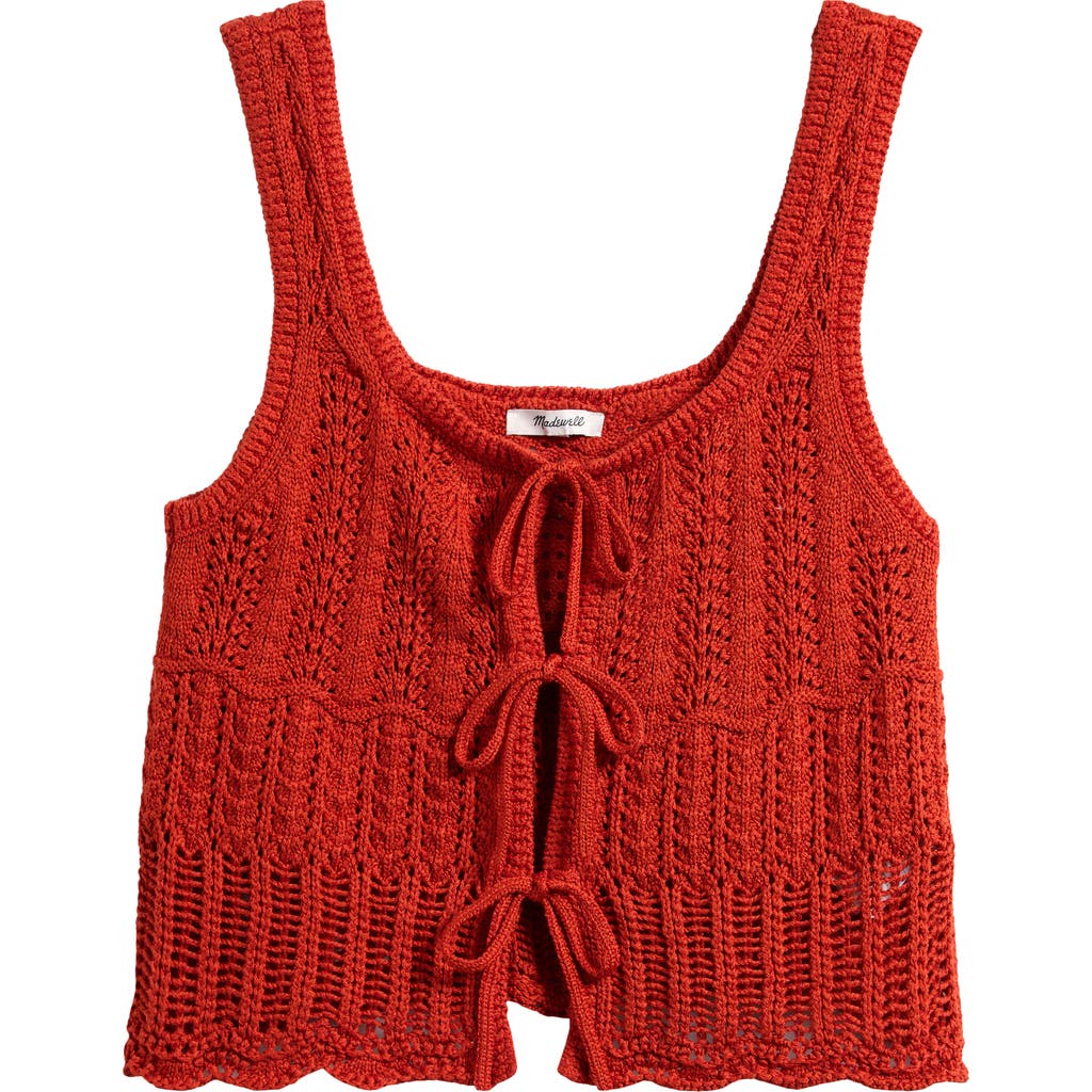 Madewell Pointelle Stitch Tie Front Sweater Tank In Red